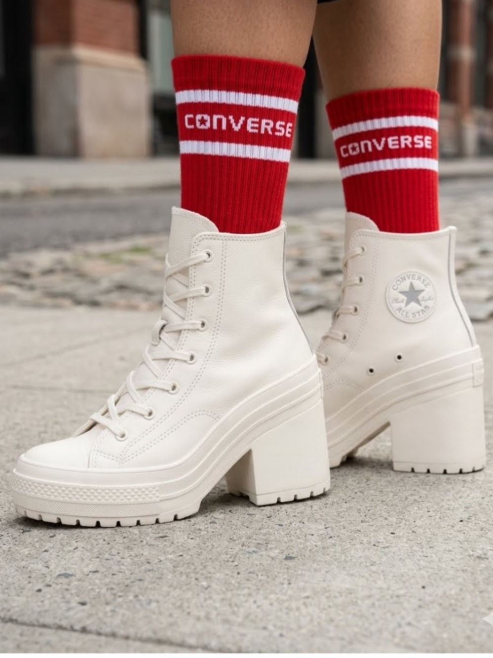 Converse Chuck 70 Luxe White Egret Leather Hi Top Platform Heel Sneaker Boots 8